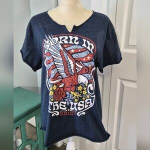 Ariat Born in the USA Graphic Tee Boyfriend Fit Navy Western Eagle Women’s